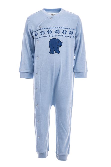 Hovedbilde Ullpyjamas til baby i lys blå - 100% merinoull