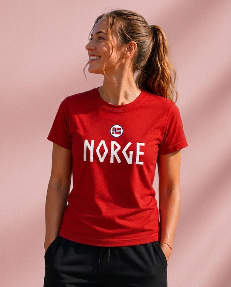 Norge t-shirt i rød viking - Norsk supporter t-skjorte