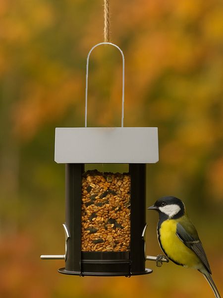 Hovedbilde Fuglemater i stål - 26 cm høyde - i sort / grå