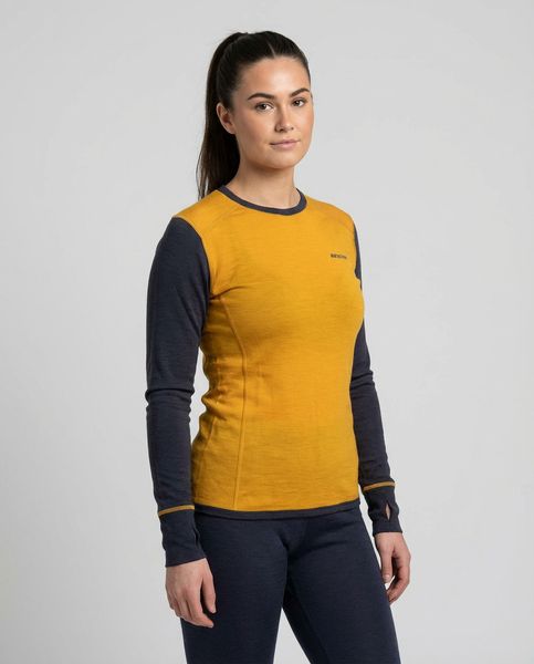 Hovedbilde Ullundertøy Stina Ulltrøye med rund hals til dame i Gul/Lilla