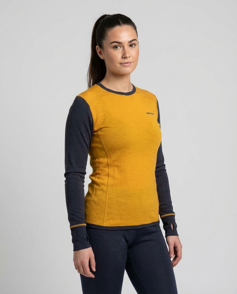 Ullundertøy Stina Ulltrøye med rund hals til dame i Gul/Lilla
