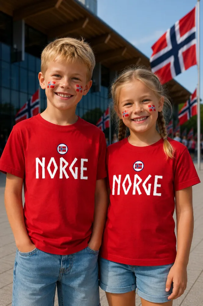 Norge t-shirt i rød viking til barn - Perfekt til fotball-VM