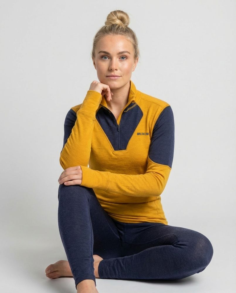 Ullundertøy Mina Ulltrøye med Half Zip til dame i Gul/Lilla